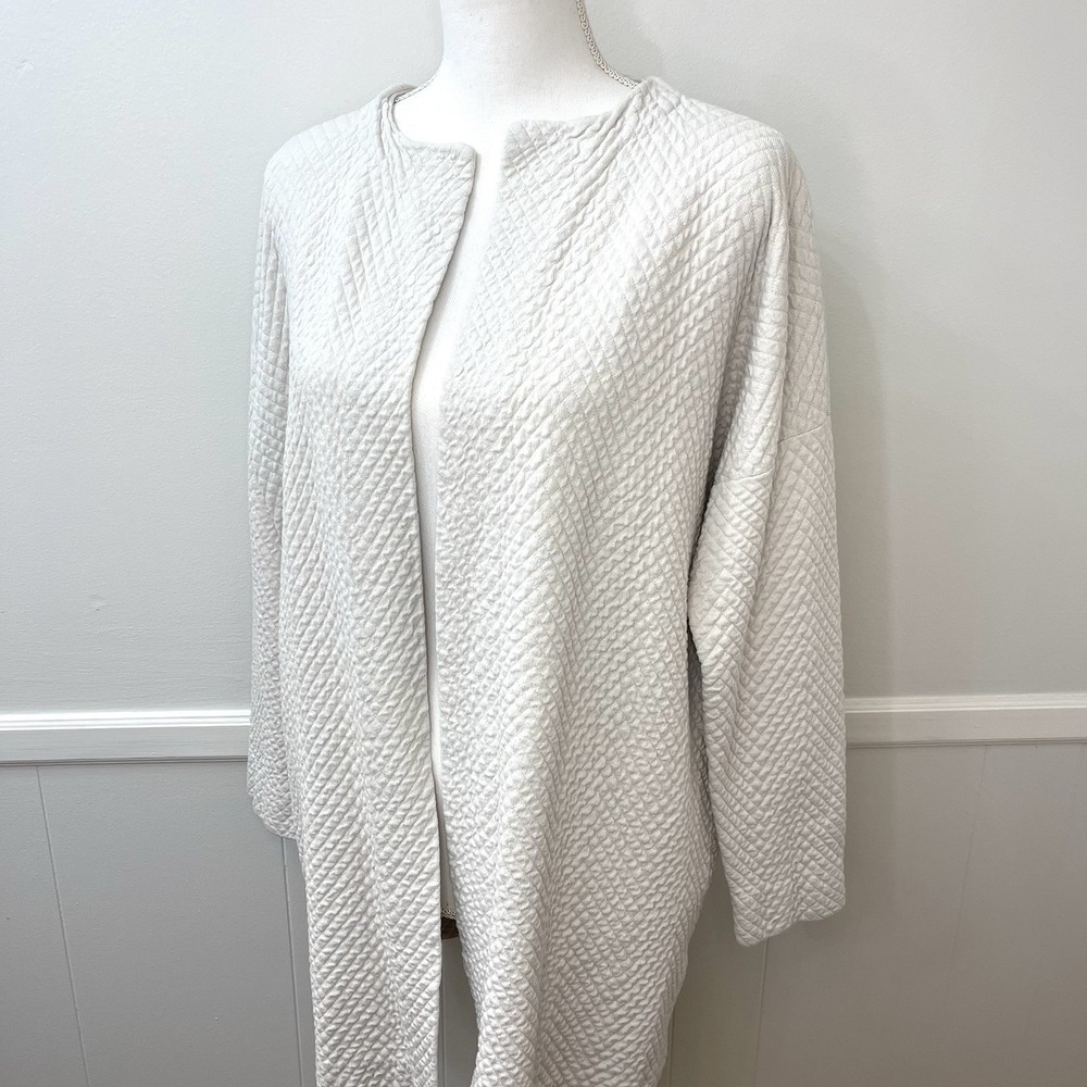 Eileen Fisher Silk Cotton Open Front Jacket Cardigan Ivory Medium
